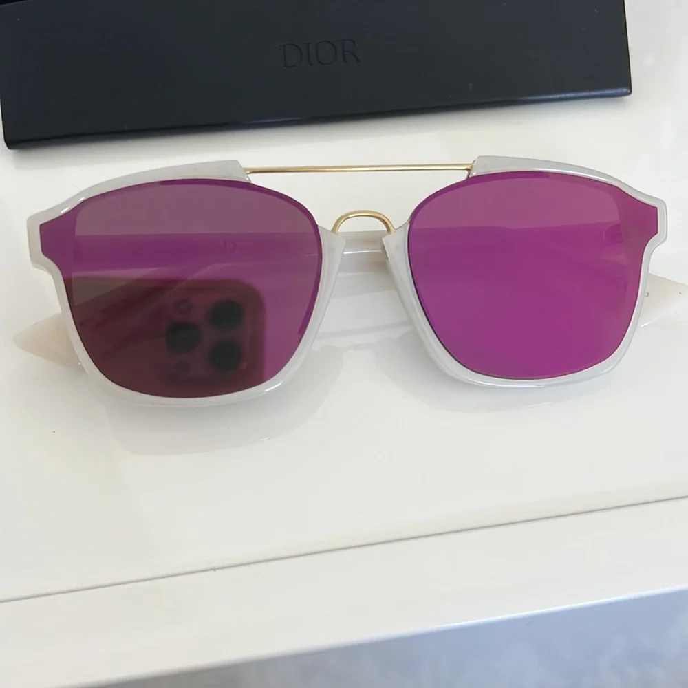 Christian Dior Abstract Aviator Sunglasses Pink Lens Milk/Gold Frame with Case - Picture 3 of 9